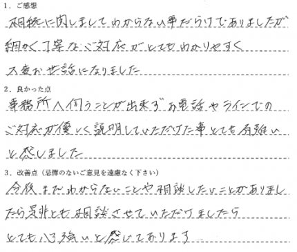 電話やLINEでの丁寧な対応が有難かった（K.M）様